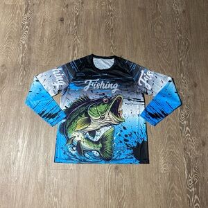 Fishing Long Sleeve Shirt - Blue and Black